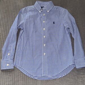 Ralph Lauren Blue and White Checkered Button-Up Shirt Size 8